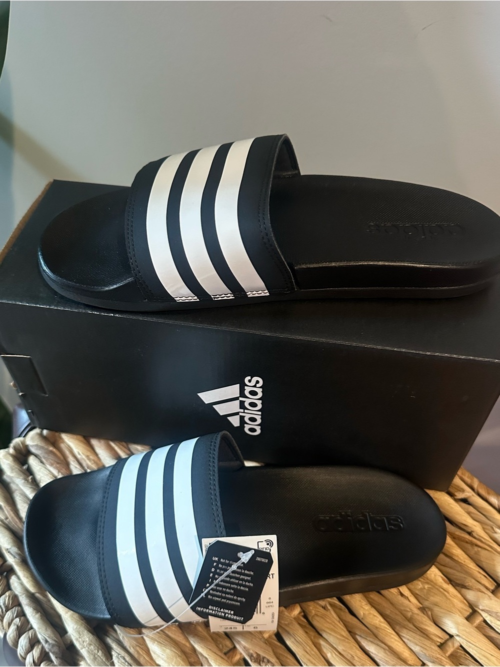 adidas Adilette Comfort Black and White Slide Sandals